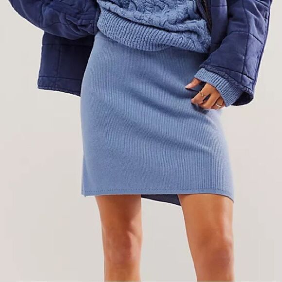 Free People Laurel Blue Knit Skirt L - Picture 1 of 6